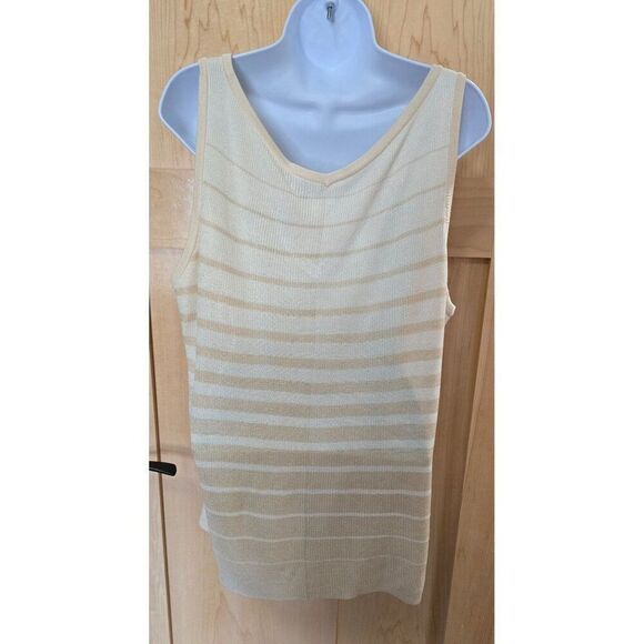 DKNY Beige & Cream Striped 100% Silk V-Neck Sleeveless Tank Top Size L - Picture 3 of 5